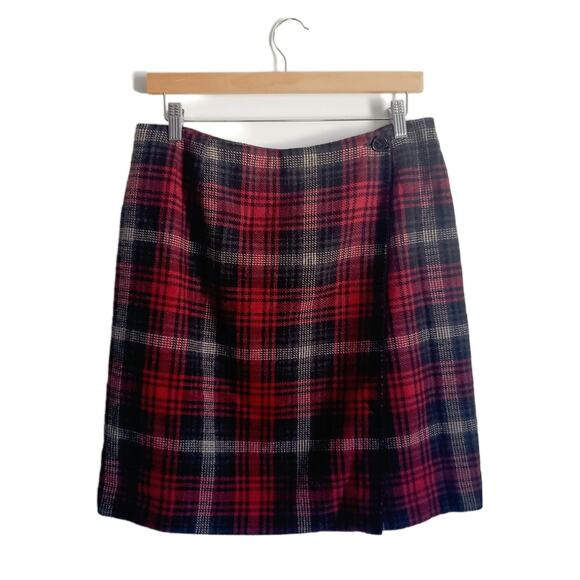 Vintage Herman Geist Red Plaid Wool Blend Mini Skirt Size 14 - Picture 1 of 5